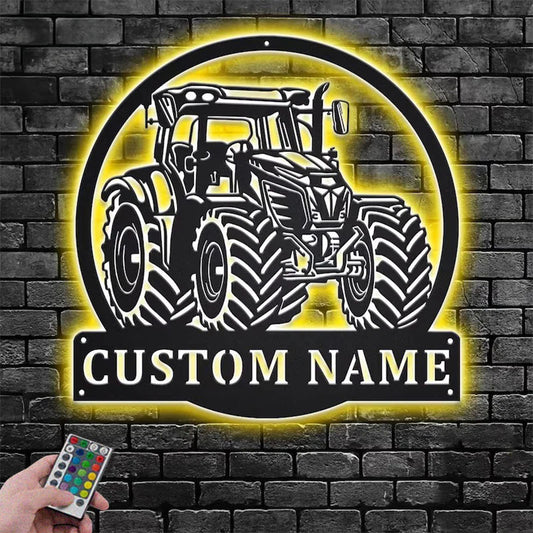Custom Name Tractor Farm Name Sign Decoration For Room, Metal Wall Signs With RGB Led Light