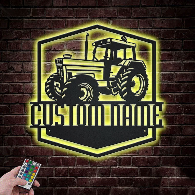 Custom Name Tractors Metal Wall Signs With RGB Led Light