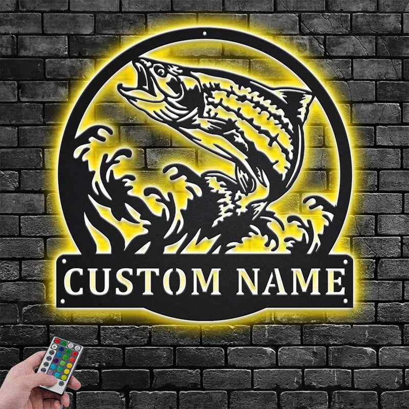 Custom Name Trout Fish Name Sign Decoration For Room, Metal Wall Signs With RGB Led Light