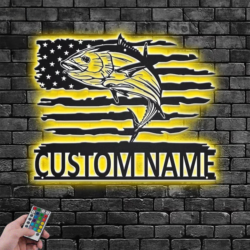Custom Name Tuna Fish Name Sign Decoration For Room Metal Wall Signs With RGB Led Light