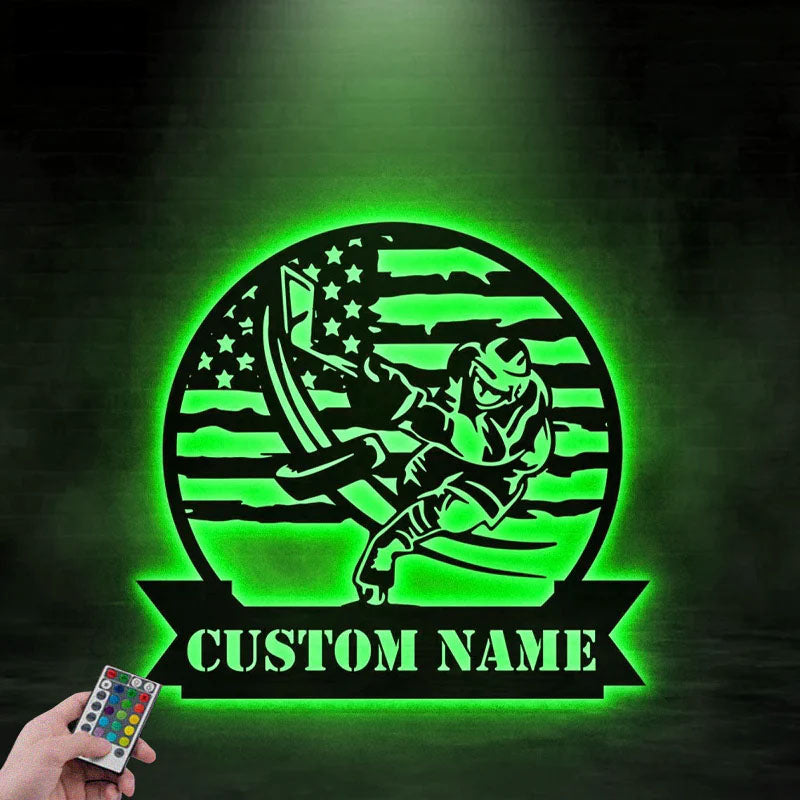 Custom Name USA Flag Hockey, Metal Wall Signs With RGB Led Light