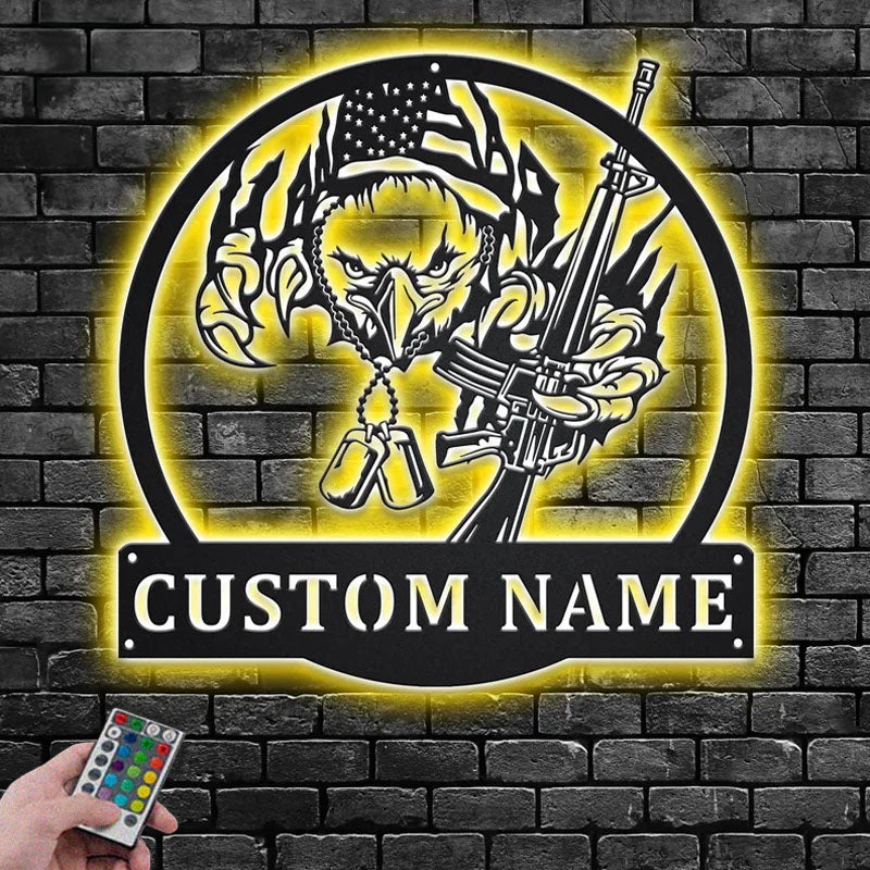 Custom Name Veteran Name Sign Decoration For Room, Metal Wall Signs With RGB Led Light