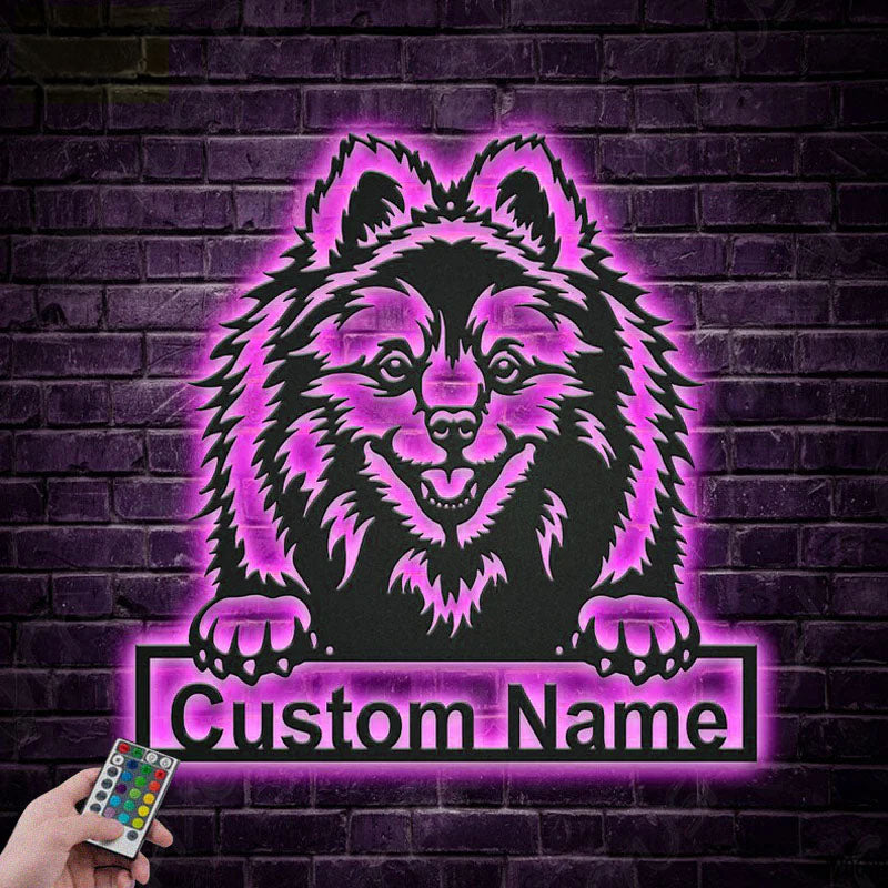 Custom Name Volpino Dog, Metal Wall Signs With RGB Led Light