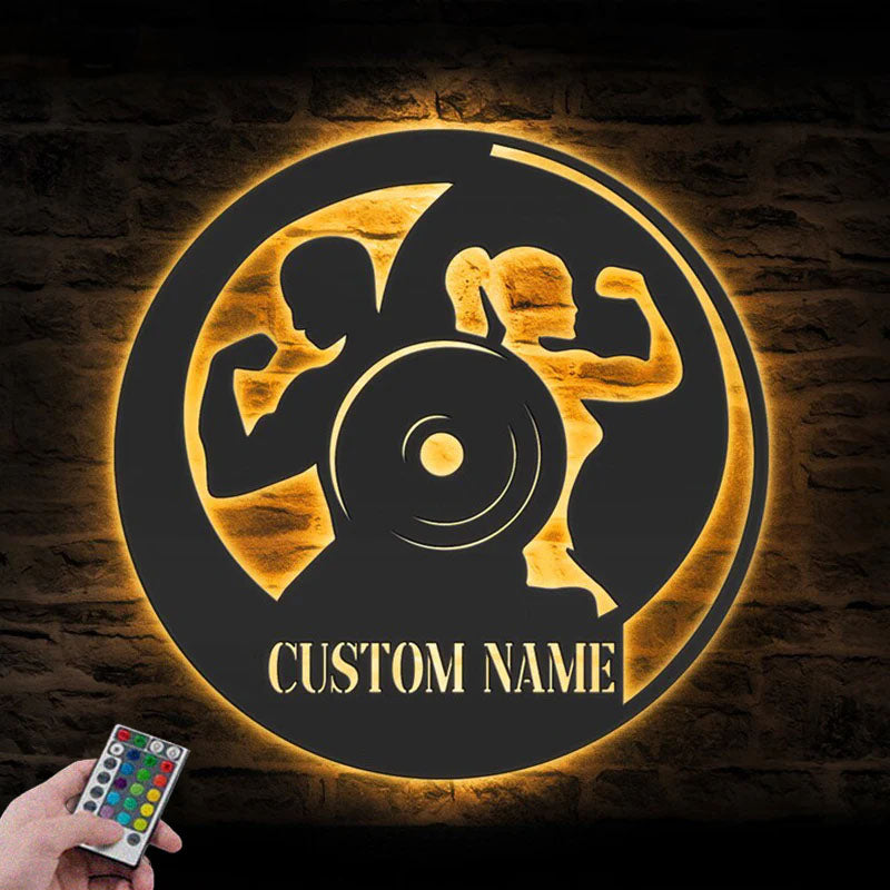 
Custom Name Weightlifting Name Sign Home Decor Bodybuilding Gym Fitness Metal Wall Signs With RGB Led Light
