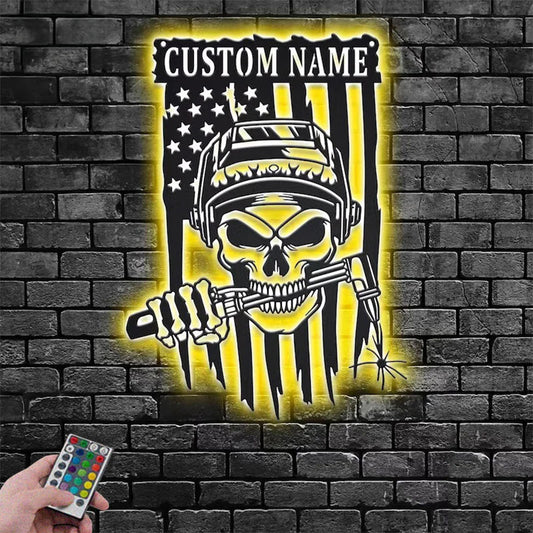 Custom Name Welder Skull Name Sign Decoration For Room, Metal Wall Signs With RGB Led Light