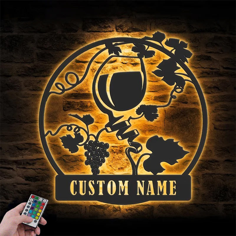 Custom Name Wine Bar Metal Wall Signs With RGB Led Light
