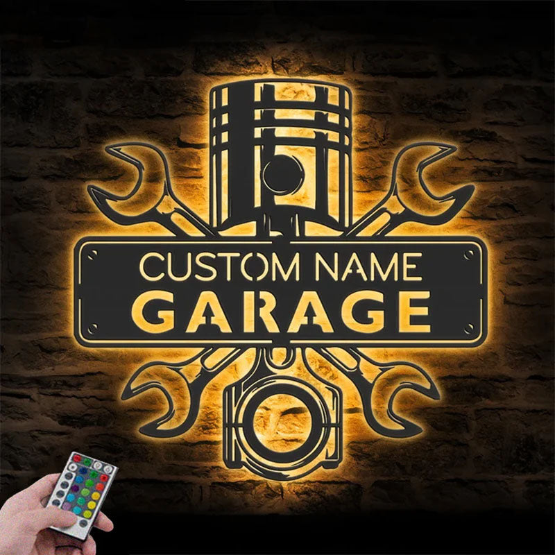 Custom Name Workshop Name Sign Home Decor Car Mechanic Repair Metal Wall Signs With RGB Led Light