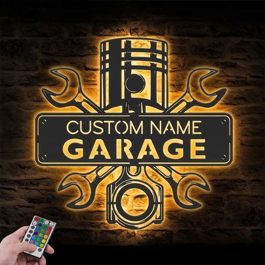 Custom Name Workshop Name Sign Home Decor Car Mechanic Repair Metal Wall Signs With RGB Led Light