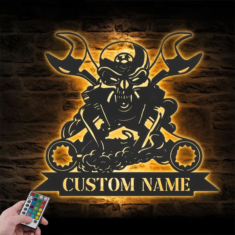 Custom Name Workshop Name Sign Home Decor Mechanic Repair Metal Wall Signs With RGB Led Light