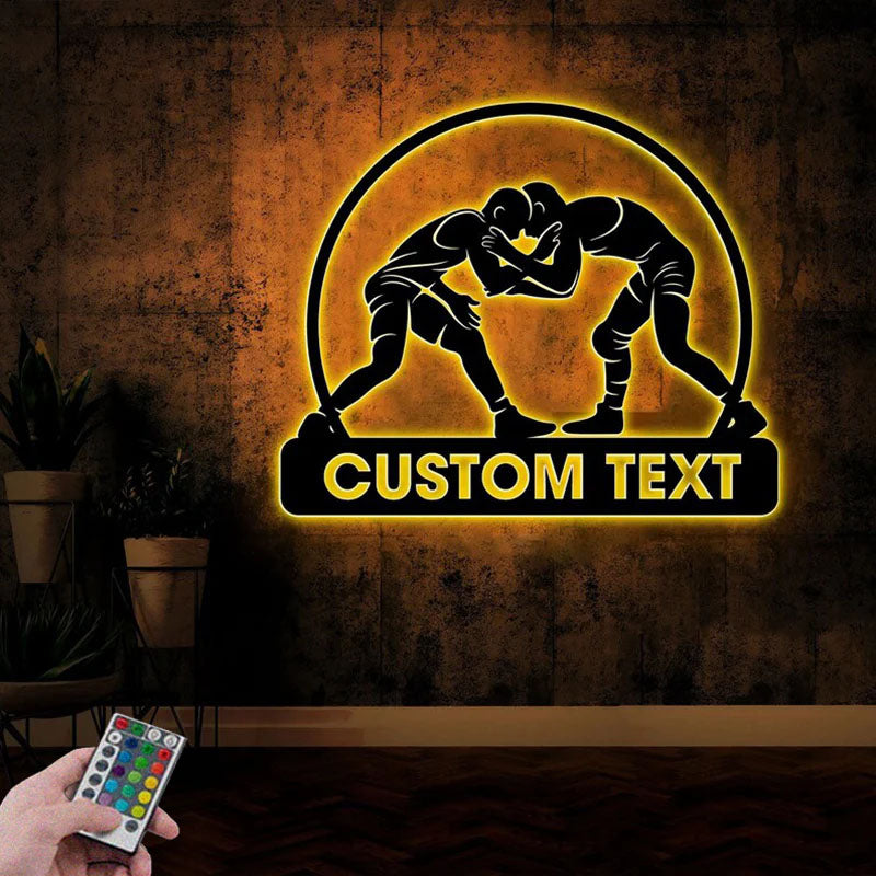 Custom Name Wrestling Player Name Sign Home Decor Gym Fitness Room, Metal Wall Signs With RGB Led Light
