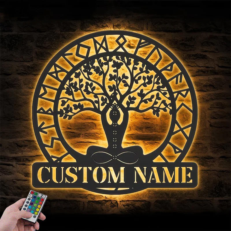 Custom Name Yoga Lover Metal Wall Signs With RGB Led Light