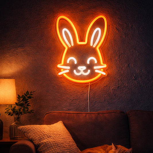 Cute Bunny Neon Sign – Warm Orange LED Wall Light for Cozy Home & Kids Room Decor