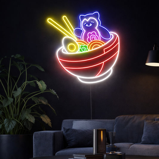 Cute Cat Ramen Neon Sign – Colorful LED Noodle Bowl Wall Light