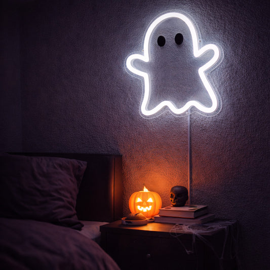 Cute Ghost Neon Sign – White LED Halloween Wall Light