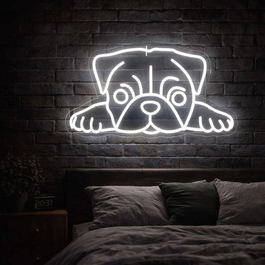 Cute Puppy Neon Sign – Minimal White Dog LED Wall Light