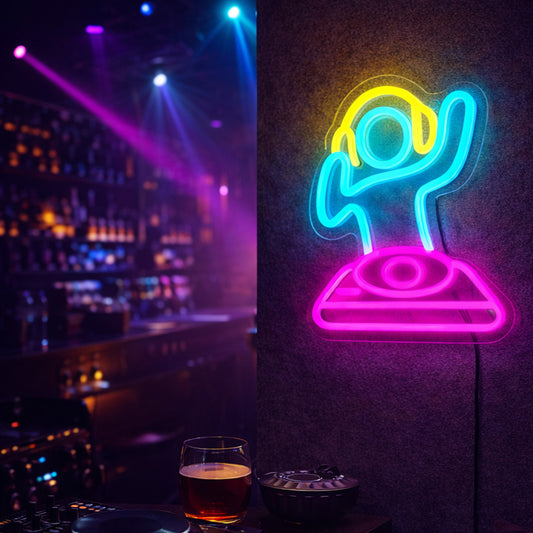 DJ Alien Neon Sign – Multicolor LED Neon Wall Art for Club, Bar & Music Room Decor