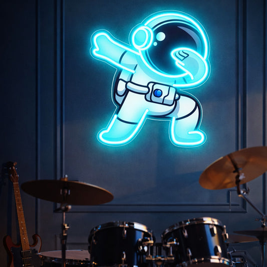 Dab Astronaut Neon Wall Sign – Blue LED Neon Space Astronaut Art for Music Room, Studio, Gaming Room, or Modern Decor