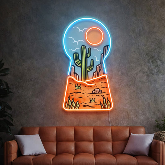 Desert Cactus Neon Sign – Colorful LED Neon Wall Art with Sun & Landscape