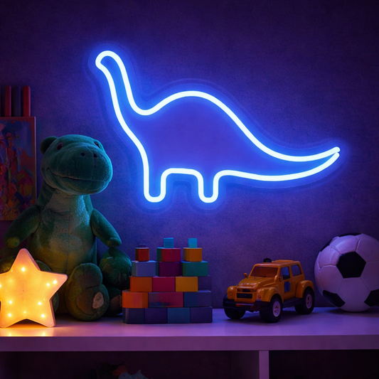 Dinosaur LED Neon Sign with Minimal Outline Design for Kids Room and Wall Decoration