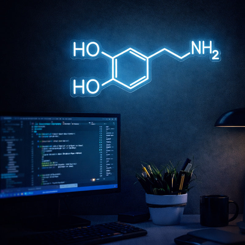 Dopamine Molecule Neon Sign – Blue Science LED Wall Light