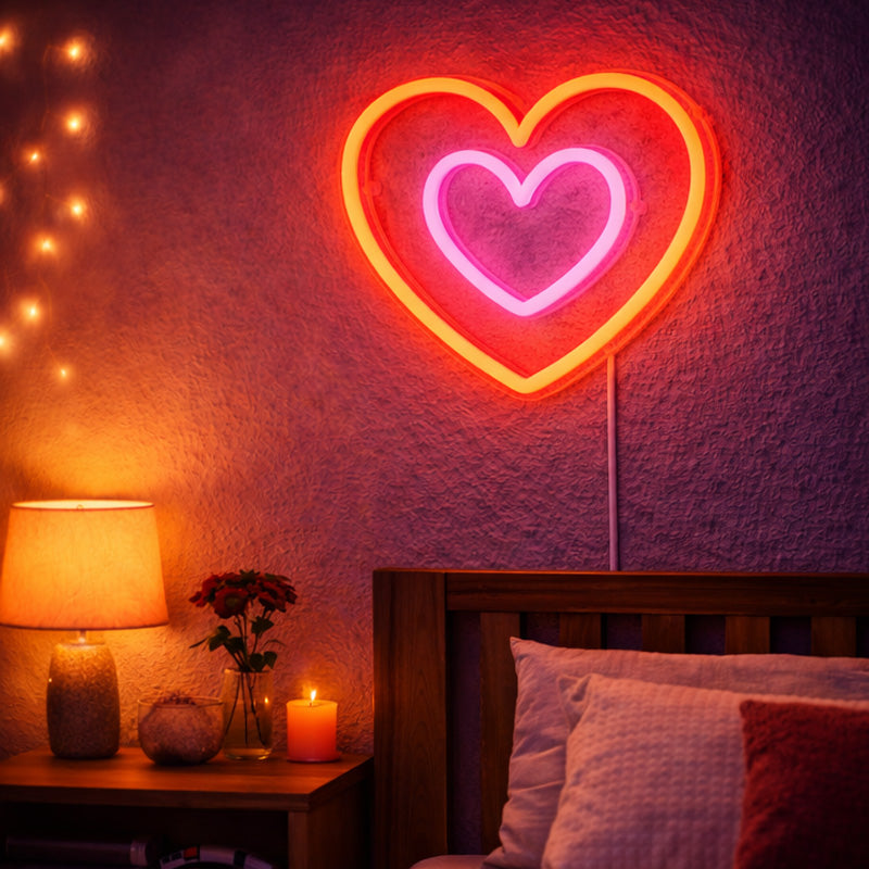 Double Heart Neon Sign – Romantic Pink & Red LED Wall Light for Bedroom Décor