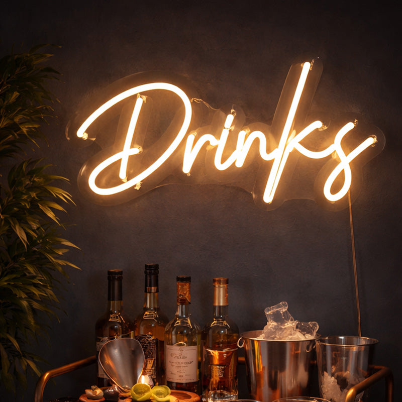 Drinks Neon LED Sign – Stylish Script Bar Light for Home Bar, Kitchen, Café & Party Decor