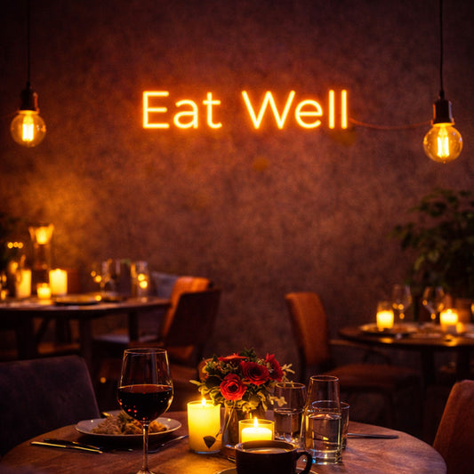 Eat Well – Minimal Neon Quote for Dining Spaces