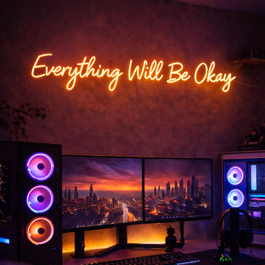 Everything Will Be Okay – Inspirational Neon Quote for Creative Workspaces
