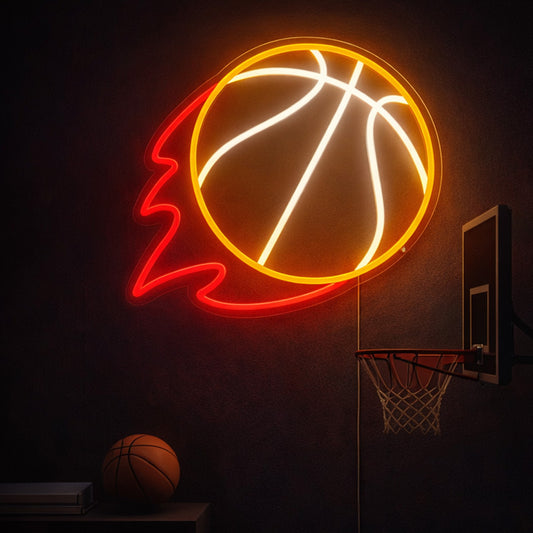 Flaming Basketball Neon Sign – Sport-Themed LED Wall Light