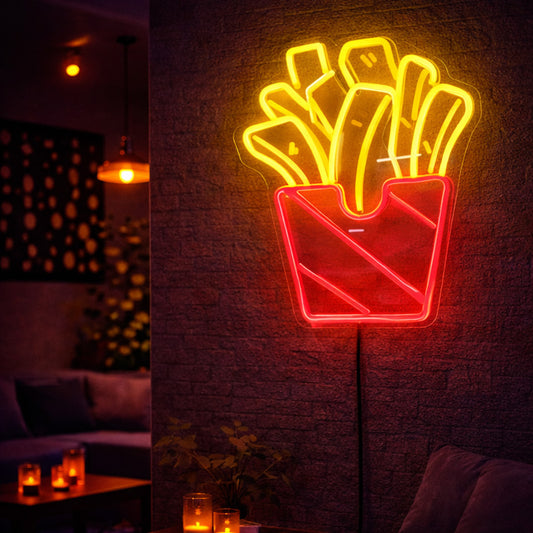 French Fries Neon Sign – Red & Yellow LED Neon Wall Light for Fast Food, Café & Bar Decor