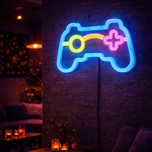 Game Controller Neon Sign – Blue LED Gaming Wall Light with Color Accents