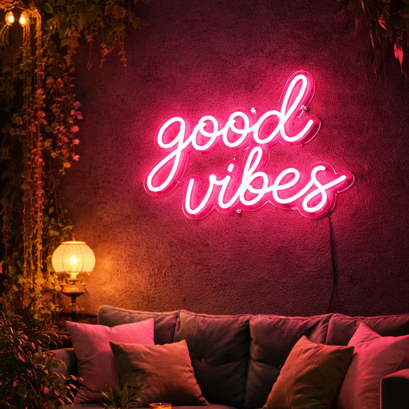 Good Vibes Neon Sign – Pink Script LED Wall Light