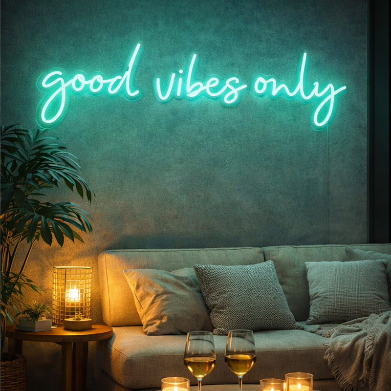 Good Vibes Only Script LED Neon Sign for Home, Studio and Wall Decoration