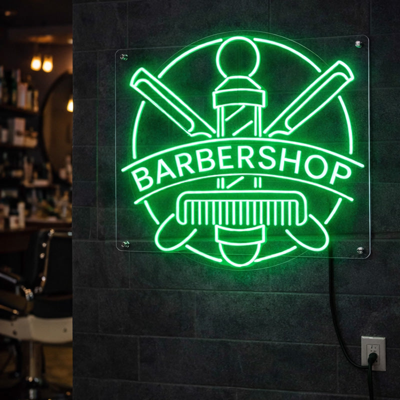 Green LED Barbershop Neon Sign – Modern Acrylic Wall Light Decor