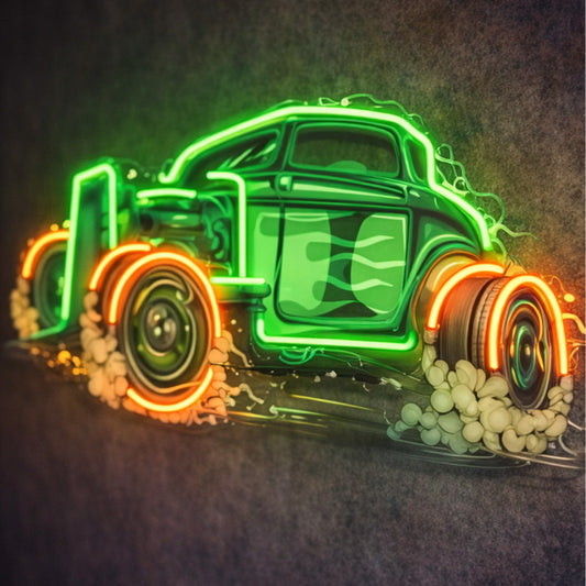 Green Neon Hot Rod Wall Sign – Retro Custom Car LED Artwork
