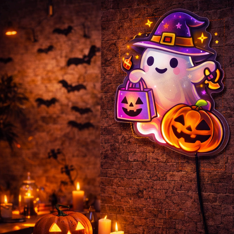 Halloween Ghost LED Neon Sign – Cute Spooky Wall Light Decor