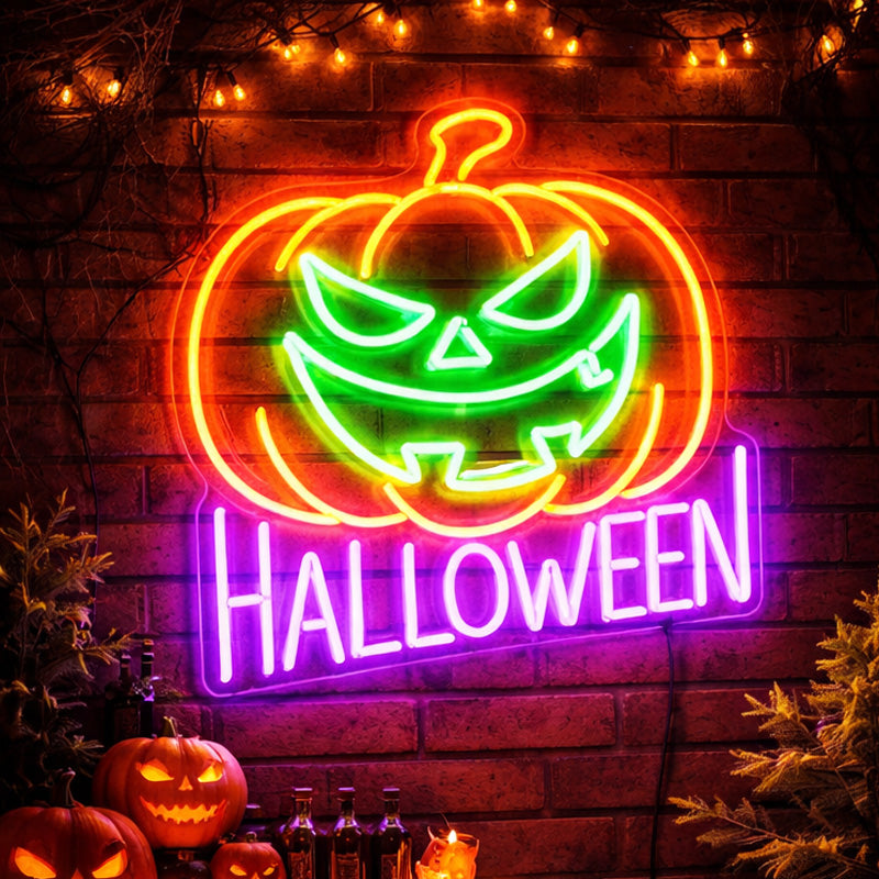 Halloween Pumpkin Neon Sign – LED Jack-O’-Lantern Wall Light