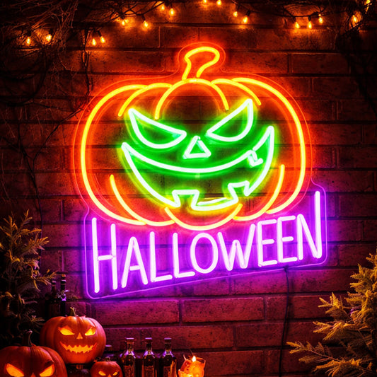 Halloween Pumpkin Neon Sign – LED Jack-O’-Lantern Wall Light