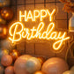 Happy Birthday LED Neon Sign – Warm Yellow Script Neon Light for Party & Event Decor