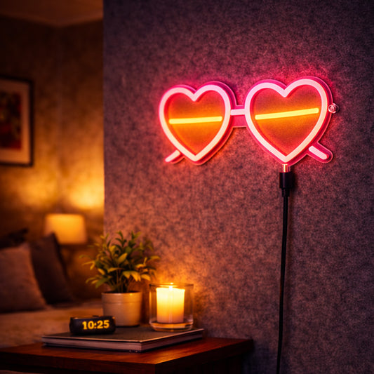 Heart Sunglasses Neon LED Sign – Romantic Love Glasses Wall Light