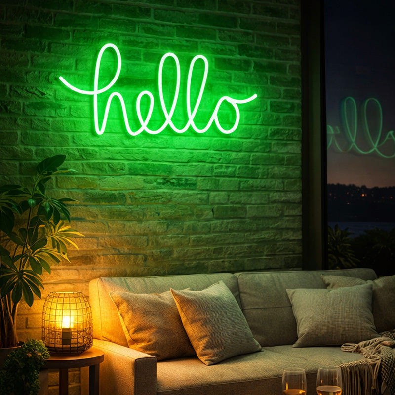 Hello Script LED Neon Sign for Storefront, Home and Wall Decoration