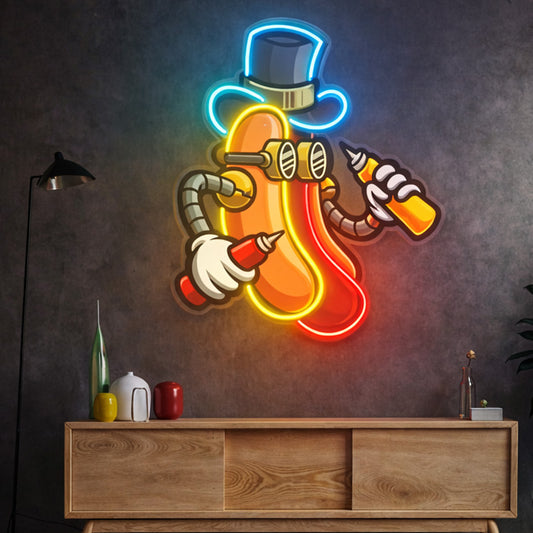 Hot Dog Neon Sign – Fun Cartoon LED Neon Wall Art for Modern Spaces