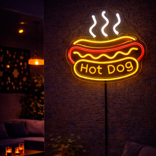 Hot Dog Neon Sign – Multicolor LED Neon Wall Light for Fast Food, Café & Bar Decor