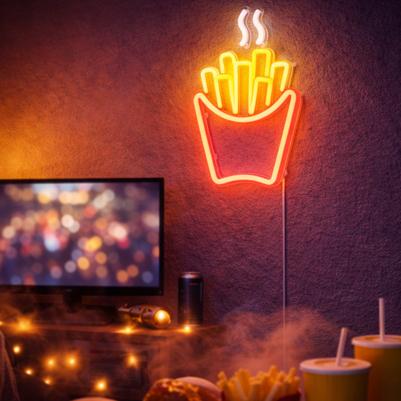 Hot Fries Neon Sign – Retro Fast Food LED Wall Light