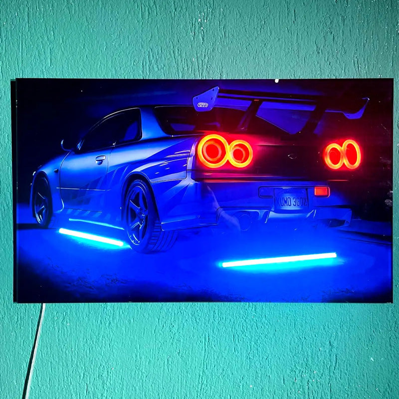 LED Car Plexiglass Sign – UV-Printed with Blue & Red Glow