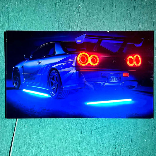 LED Car Plexiglass Sign – UV-Printed with Blue & Red Glow