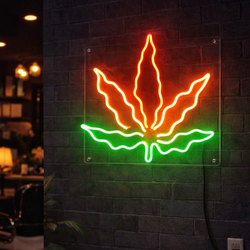 Leaf Shape LED Neon Sign – Red & Green Acrylic Wall Decor Light