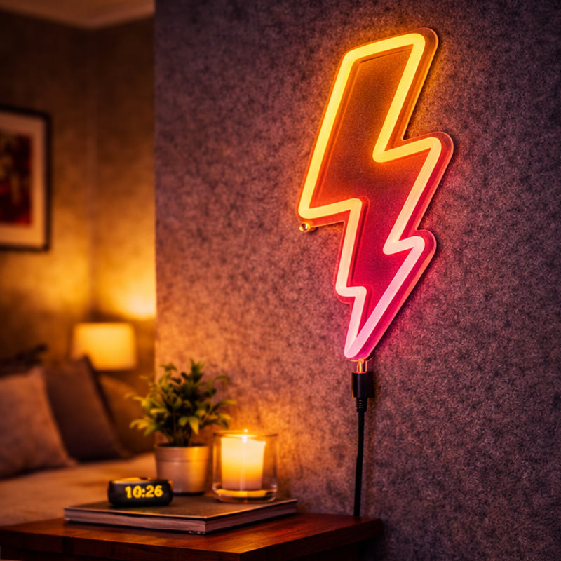 Lightning Bolt Neon Sign – Yellow & Pink LED Wall Light