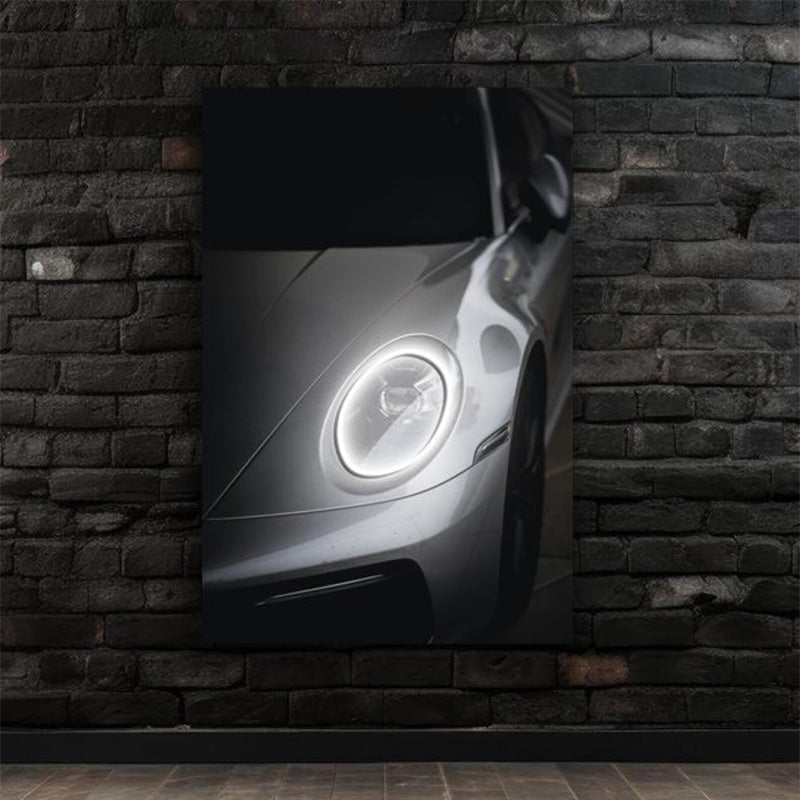 Luxury Silver Sports Car Neon Wall Art (UV Printed) – Modern LED Automotive Decor