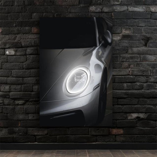 Luxury Silver Sports Car Neon Wall Art (UV Printed) – Modern LED Automotive Decor